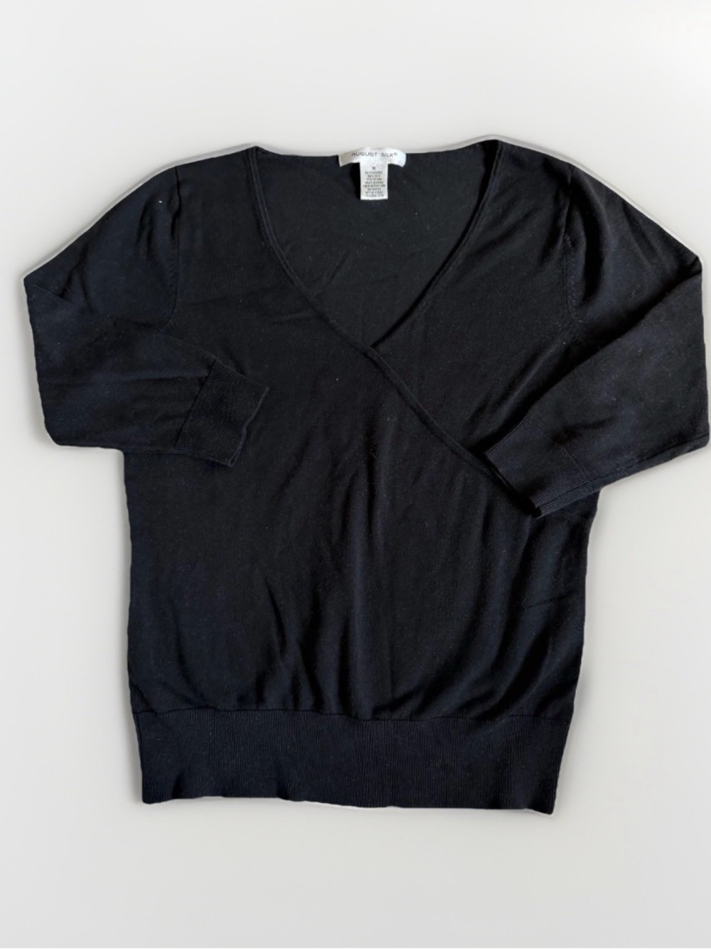 august silk Black V-Neck Wrap Pullover Sweater